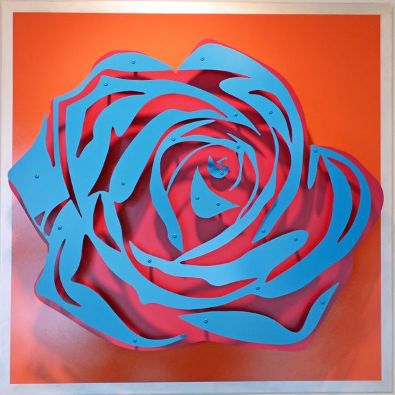 Rose - Blue on Coral by Michael Kalish