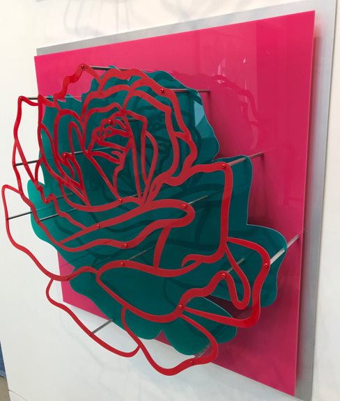 Acrylic Glass Rose - Red on Pink