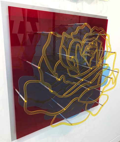 Acrylic Glass Rose - Yellow on Red