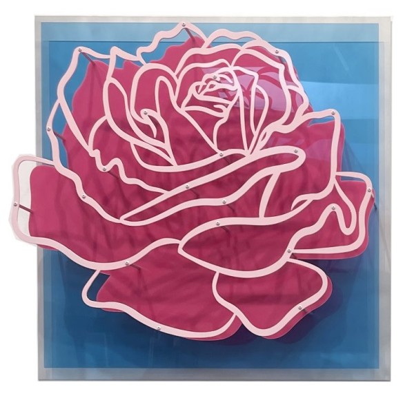 Acrylic Glass Rose - Pink on Blue