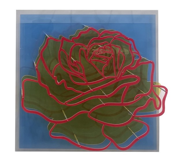 Acrylic Glass Rose - Red on Blue