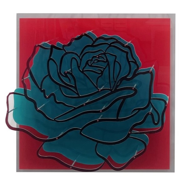 Acyrlic Glass Rose - Teal on Red