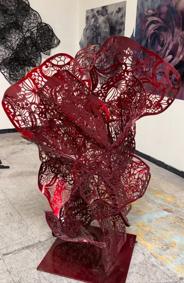 Falling Petals Sculpture in Candy Red