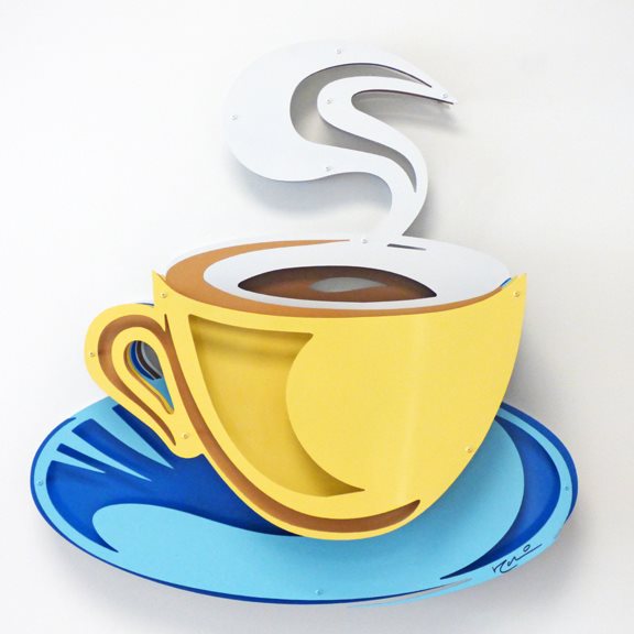 Coffee Cup - Yellow on Blue by Michael Kalish