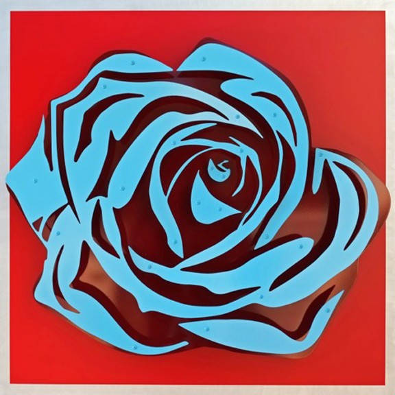 Rose - Blue on Red by Michael Kalish