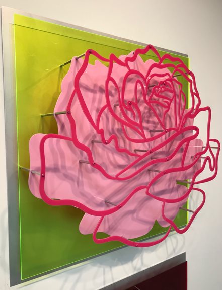 Acrylic Glass Rose - Pink  on Lime Green by Michael Kalish