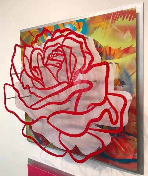 Acrylic Glass Rose - Red on Multicolor by Michael Kalish