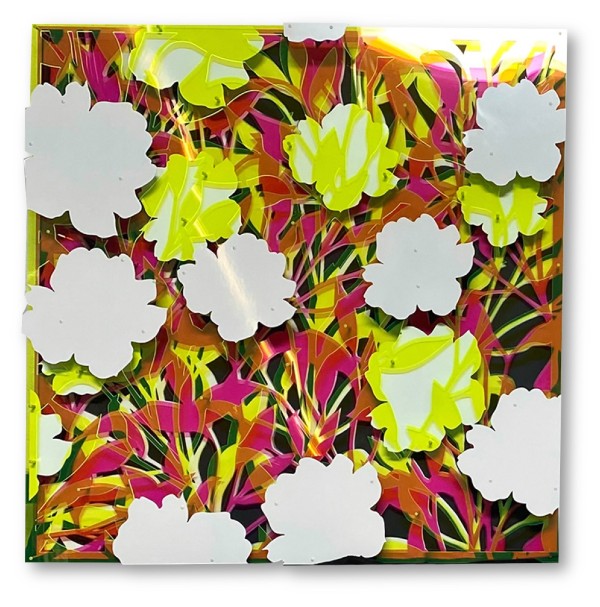 Layered Abstract Floral Neon Green and Pink by Michael Kalish